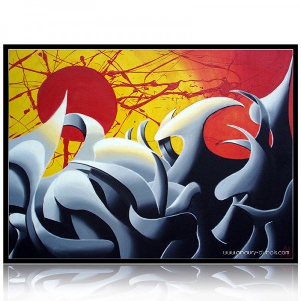Peinture dripping, peinture abstraite &agrave; l'huile sur toile "No man's land"